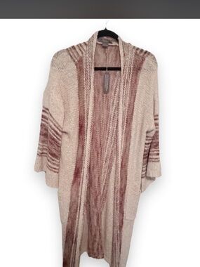 Cozy Open-Front Long Cardigan Sweater in Beige/Rust